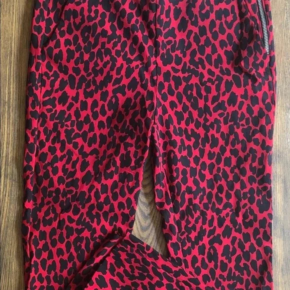 NEW Zara Basic cheetah red/black cropped pant Small Safari Casual - Picture 5 of 15